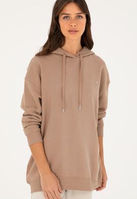 Kadın Açık Kahverengi Kapüşonlu Sweatshirt - 50297078039