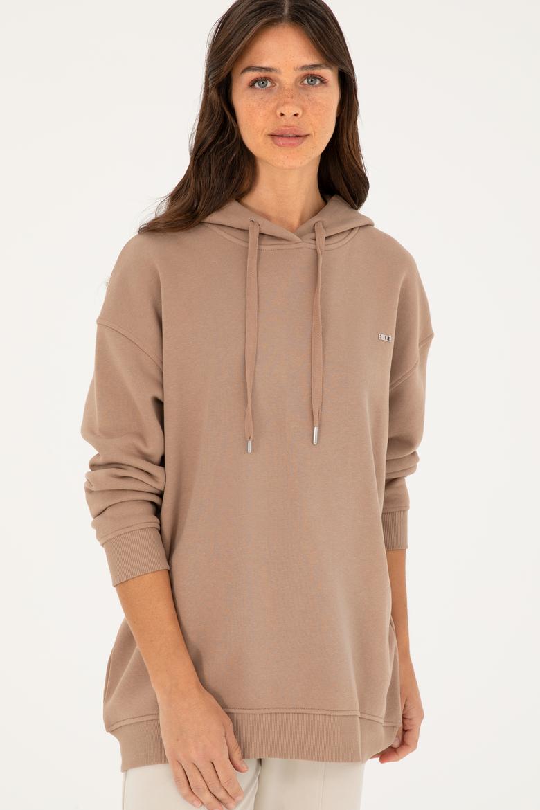 Kadın Açık Kahverengi Kapüşonlu Sweatshirt - 50297078039