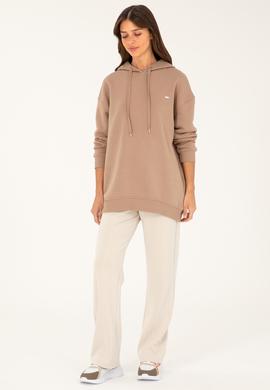 Kadın Açık Kahverengi Kapüşonlu Sweatshirt - 50297078039