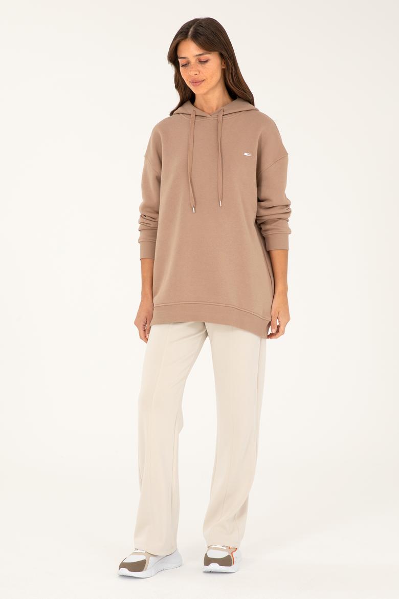 Kadın Açık Kahverengi Kapüşonlu Sweatshirt - 50297078039