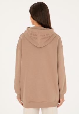 Kadın Açık Kahverengi Kapüşonlu Sweatshirt - 50297078039