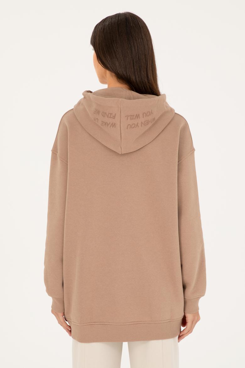 Kadın Açık Kahverengi Kapüşonlu Sweatshirt - 50297078039