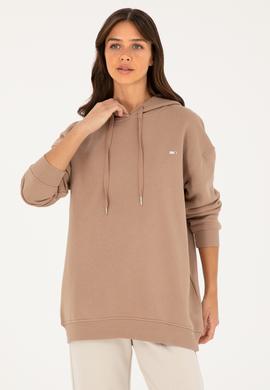 Kadın Açık Kahverengi Kapüşonlu Sweatshirt - 50297078039