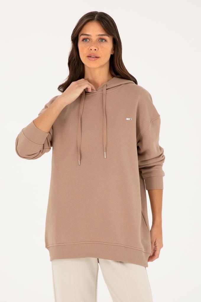 Kadın Açık Kahverengi Kapüşonlu Sweatshirt