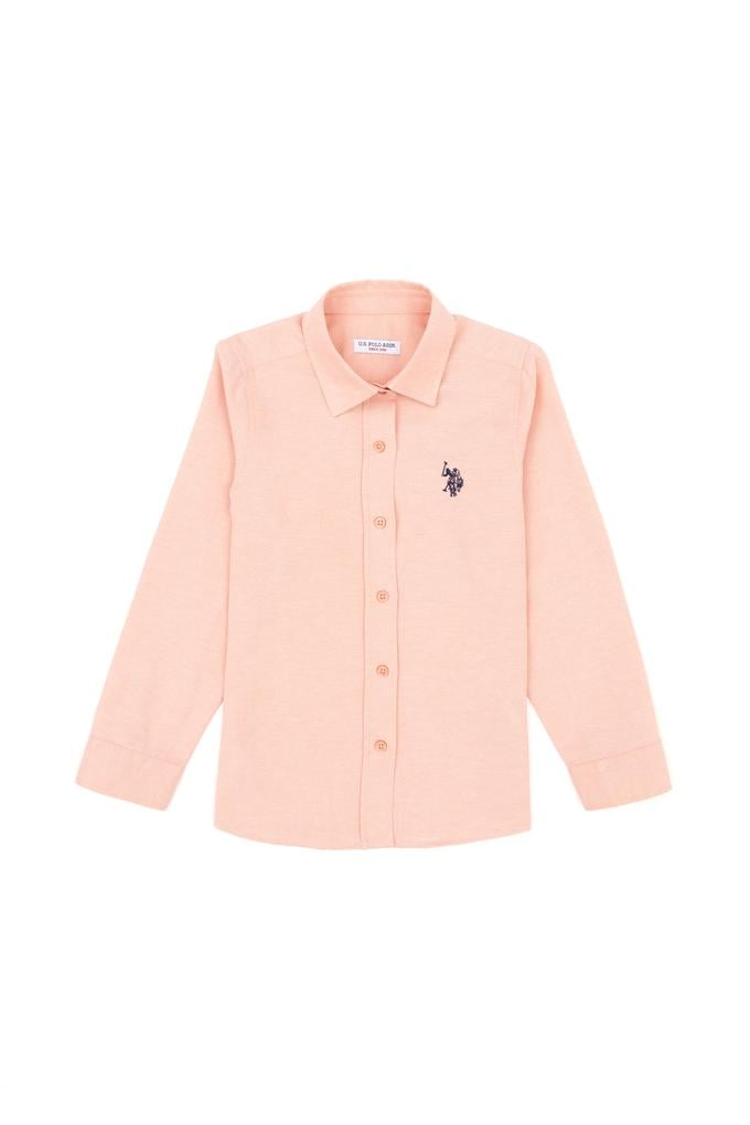 Kız Çocuk Somon Polo Yaka Uzun Kollu Gömlek