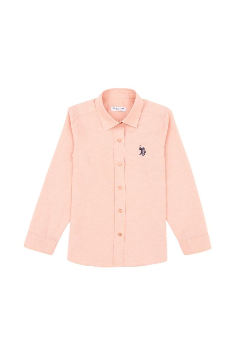 Kız Çocuk Somon Polo Yaka Uzun Kollu Gömlek