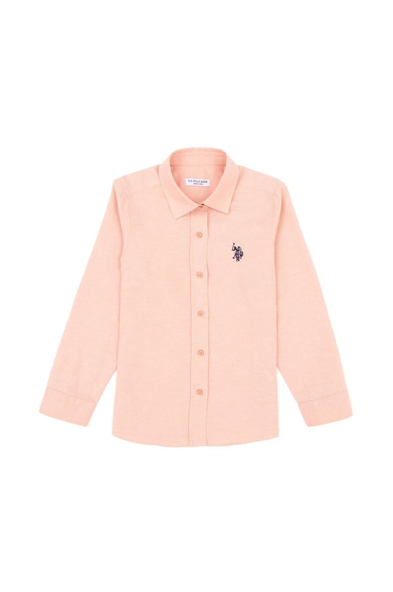 Kız Çocuk Somon Polo Yaka Uzun Kollu Gömlek