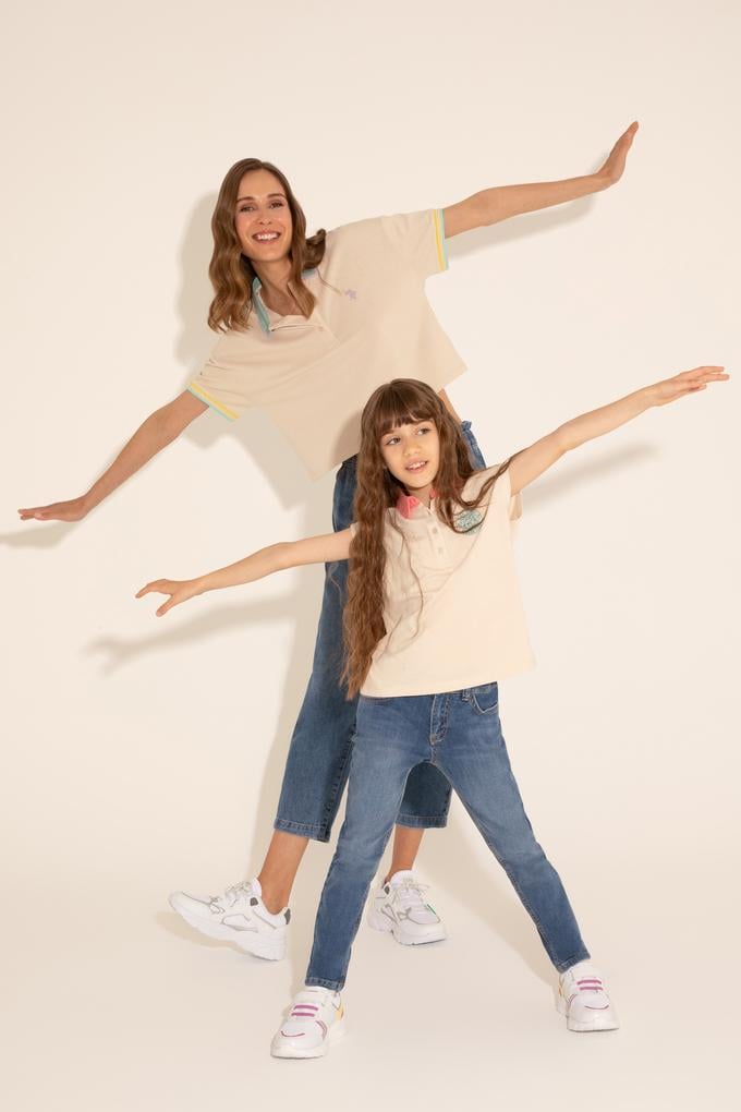 Kadın Krem Polo Yaka Tişört