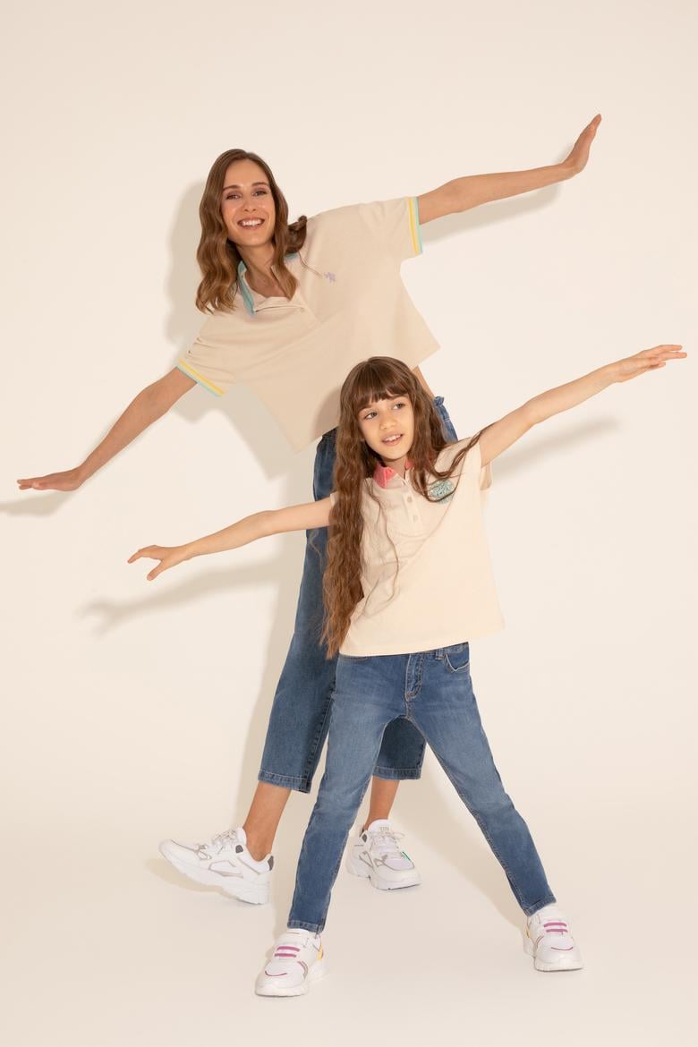 Kadın Krem Polo Yaka Tişört