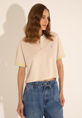 Kadın Krem Polo Yaka Tişört - 50285879003