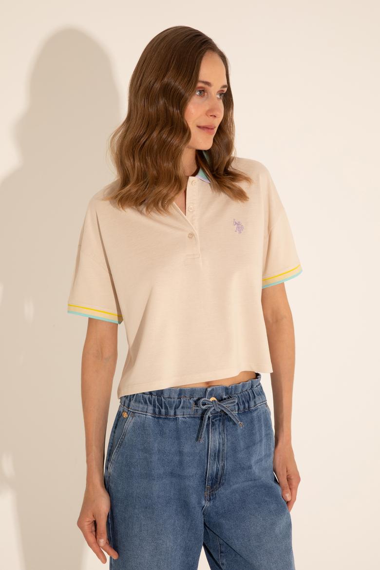 Kadın Krem Polo Yaka Tişört - 50285879003