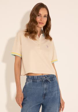 Kadın Krem Polo Yaka Tişört - 50285879003