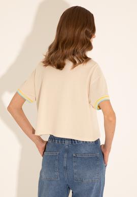 Kadın Krem Polo Yaka Tişört - 50285879003