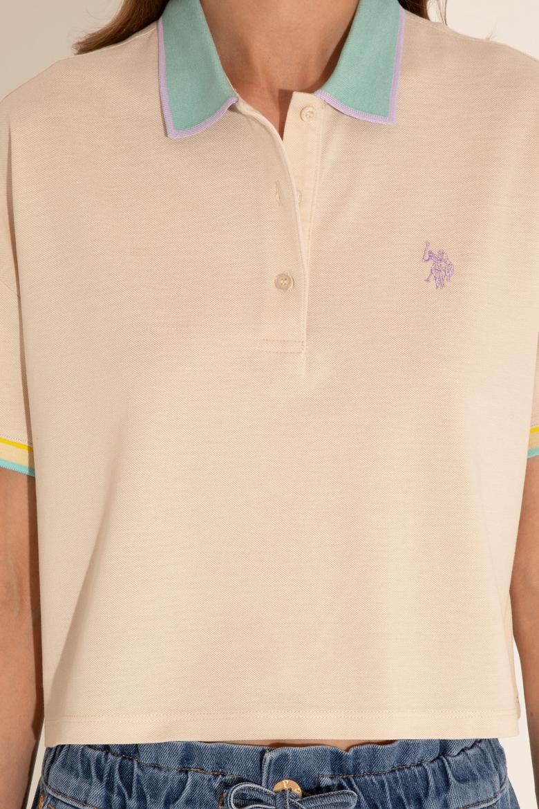 Kadın Krem Polo Yaka Tişört - 50285879003