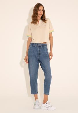 Kadın Krem Polo Yaka Tişört - 50285879003