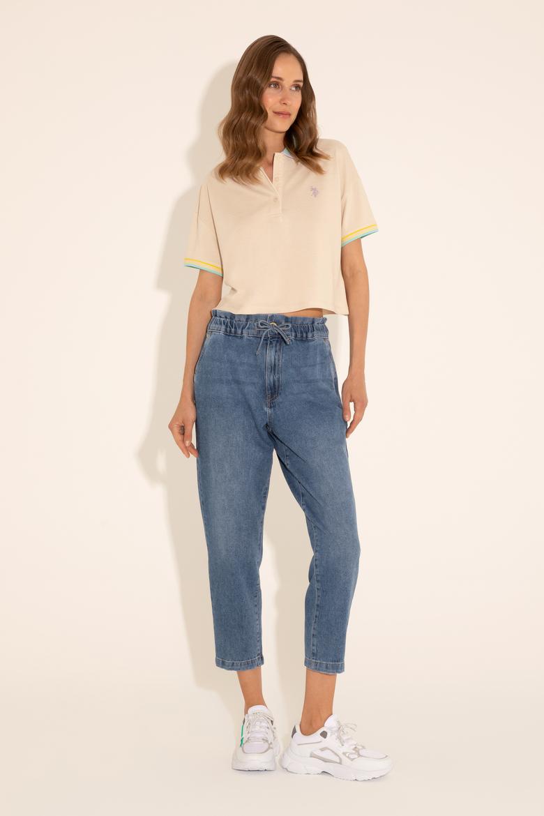 Kadın Krem Polo Yaka Tişört - 50285879003