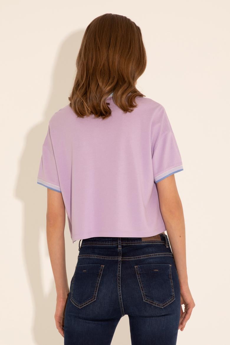 Kadın Lila Polo Yaka Tişört - 50285879023