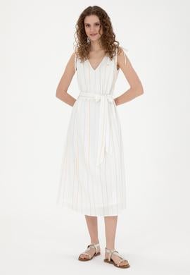 Kadın Haki Çizgili Midi Boy Dokuma Elbise - 50280561005