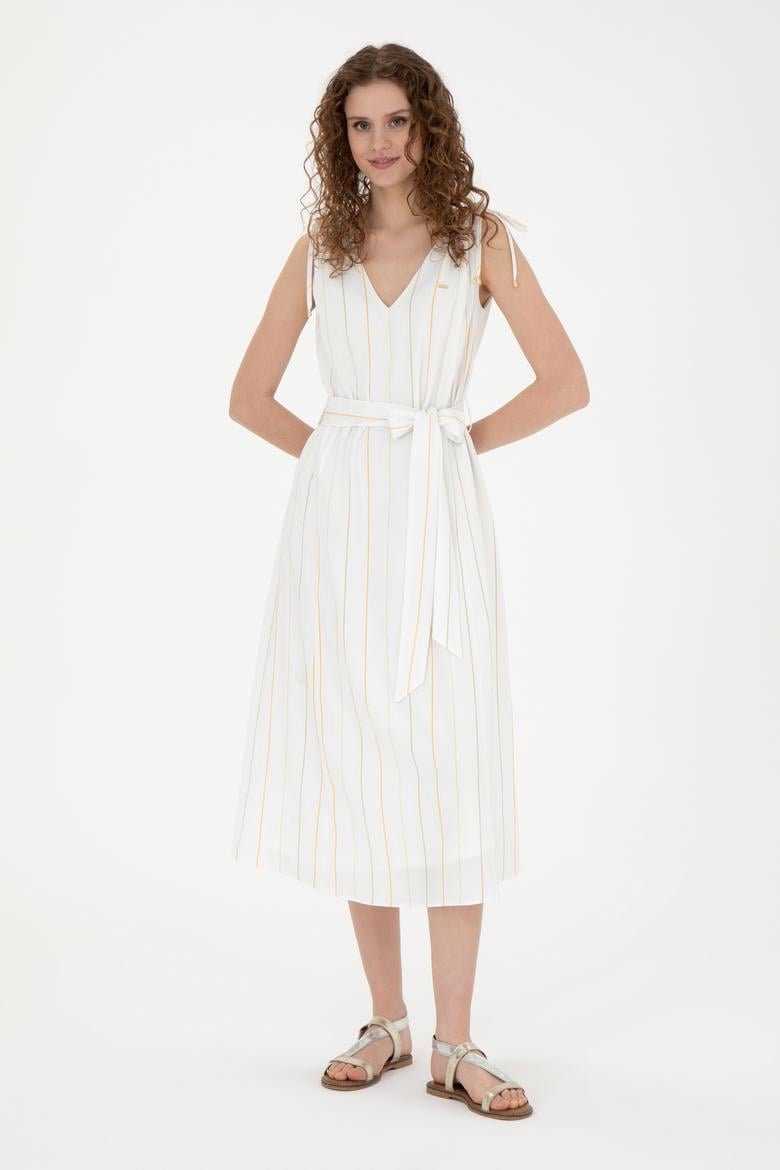 Kadın Haki Çizgili Midi Boy Dokuma Elbise - 50280561005