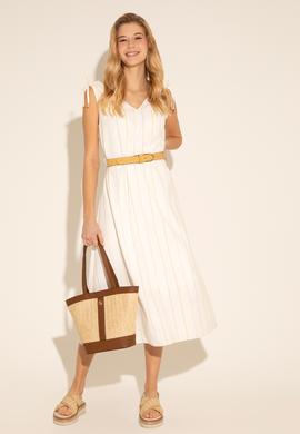 Kadın Haki Çizgili Midi Boy Dokuma Elbise - 50280561005