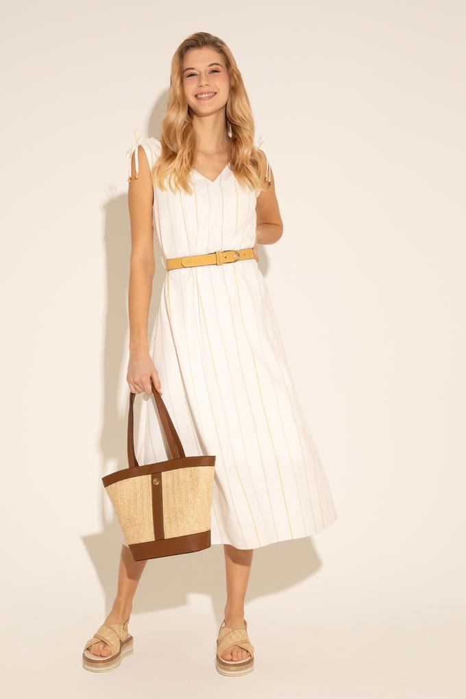 Kadın Haki Çizgili Midi Boy Dokuma Elbise