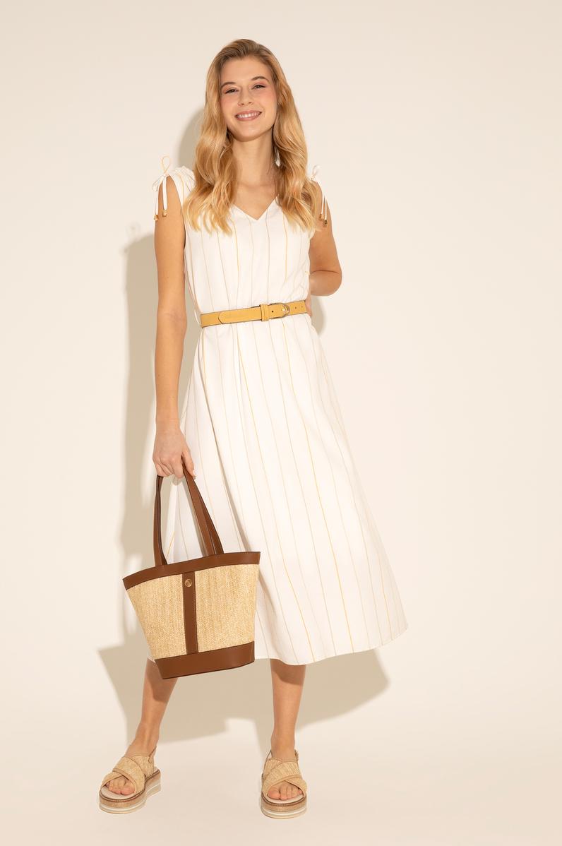 Kadın Haki Çizgili Midi Boy Dokuma Elbise