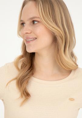 Kadın Krem Bisiklet Yaka Tişört - 50285532013