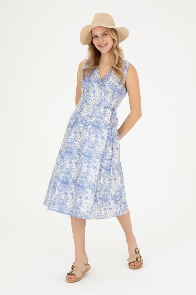 Kadın Mavi V Yaka Dokuma Elbise