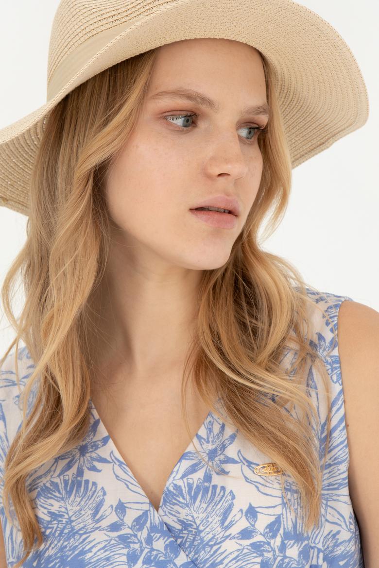 Kadın Mavi V Yaka Dokuma Elbise - 50281046004