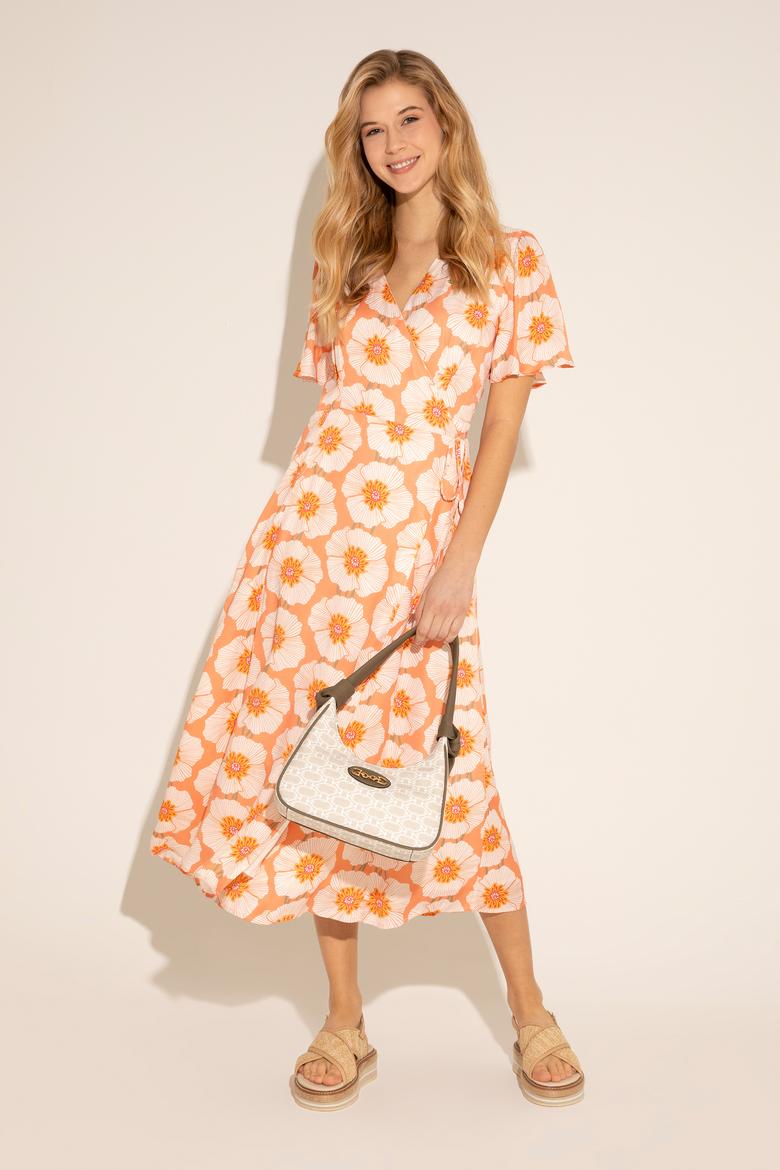 Kadın Somon Midi Boy Dokuma Elbise