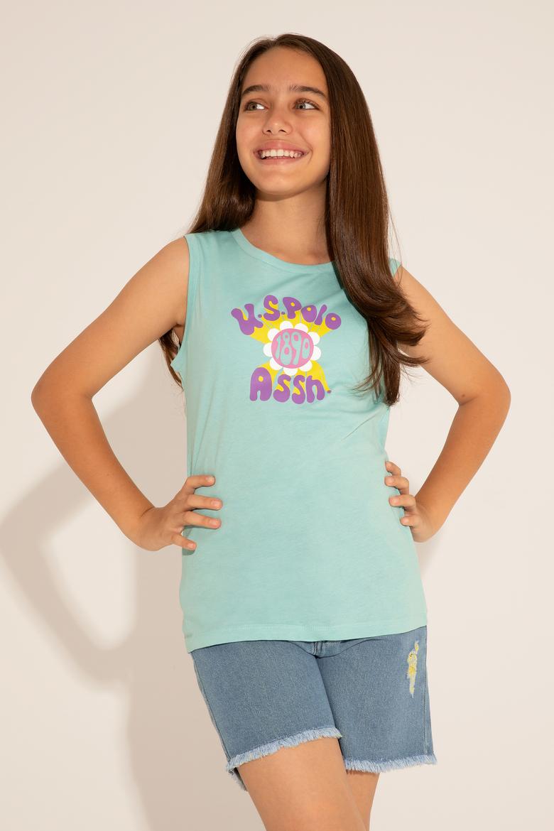 Kız Çocuk Mint Bisiklet Yaka Kolsuz Tişört - 50288410002