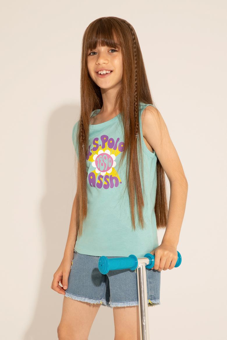 Kız Çocuk Mint Bisiklet Yaka Kolsuz Tişört - 50288410002