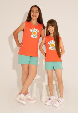 Kız Çocuk Nar Çiçeği Bisiklet Yaka Kolsuz Tişört - 50288410032