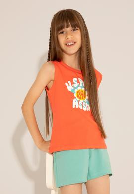 Kız Çocuk Nar Çiçeği Bisiklet Yaka Kolsuz Tişört - 50288410032