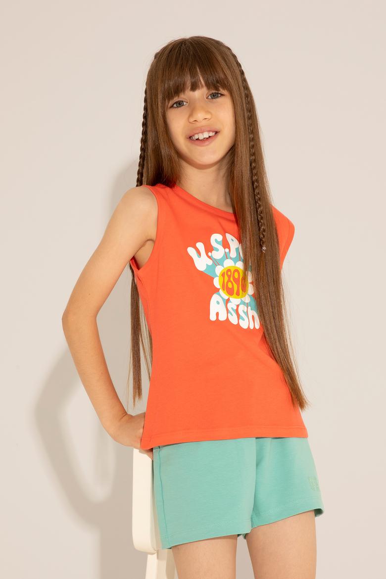 Kız Çocuk Nar Çiçeği Bisiklet Yaka Kolsuz Tişört - 50288410032