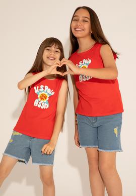 Kız Çocuk Kırmızı Bisiklet Yaka Kolsuz Tişört - 50288410044