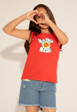 Kız Çocuk Kırmızı Bisiklet Yaka Kolsuz Tişört - 50288410044