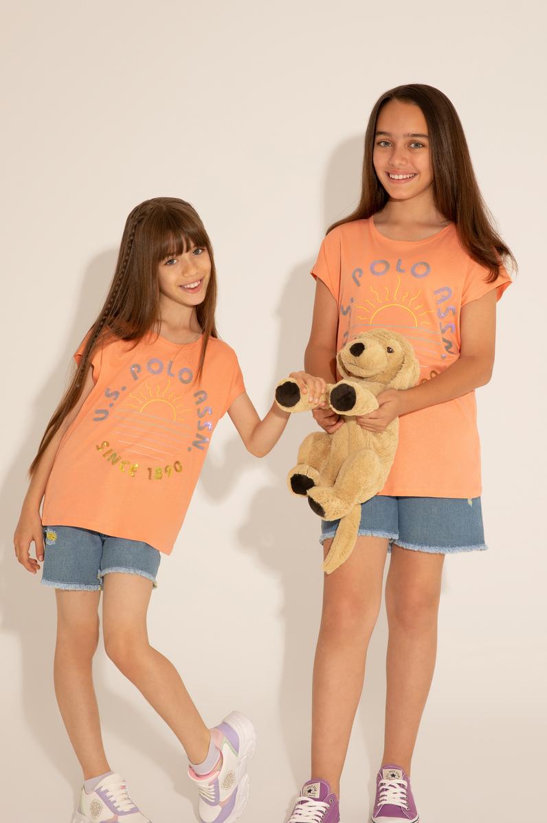 Kız Çocuk Somon Bisiklet Yaka Tişört