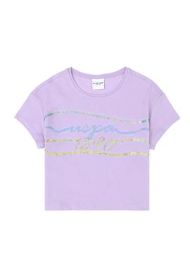 Kız Çocuk Lila Bisiklet Yaka Tişört - 50288437020