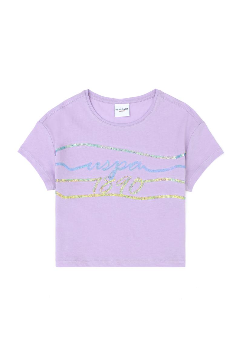 Kız Çocuk Lila Bisiklet Yaka Tişört - 50288437020