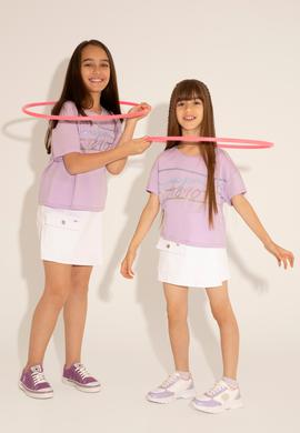 Kız Çocuk Lila Bisiklet Yaka Tişört - 50288437020