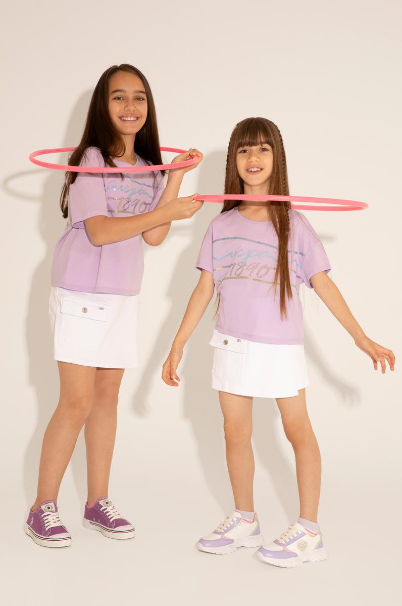 Kız Çocuk Lila Bisiklet Yaka Tişört