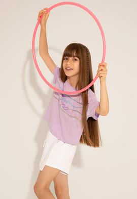 Kız Çocuk Lila Bisiklet Yaka Tişört - 50288437020