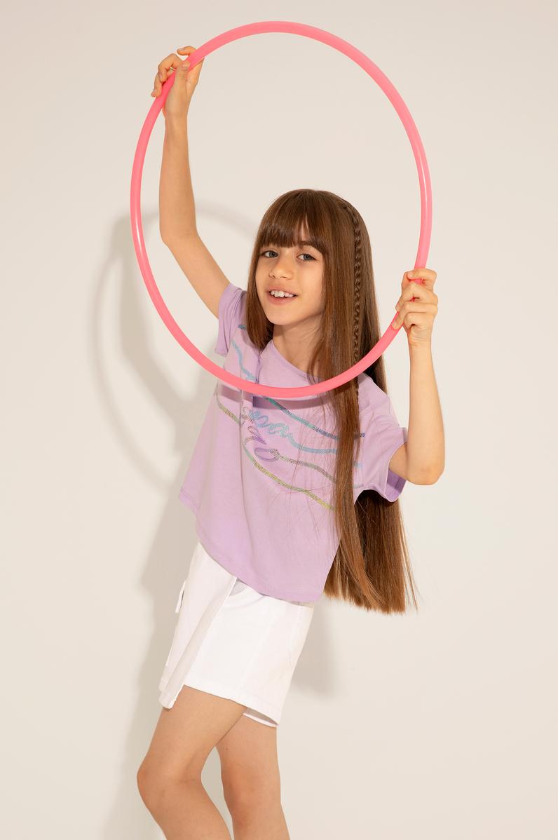 Kız Çocuk Lila Bisiklet Yaka Tişört