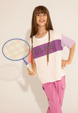 Kız Çocuk Ekru Bisiklet Yaka Tişört - 50288456003