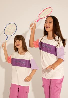 Kız Çocuk Ekru Bisiklet Yaka Tişört - 50288456003