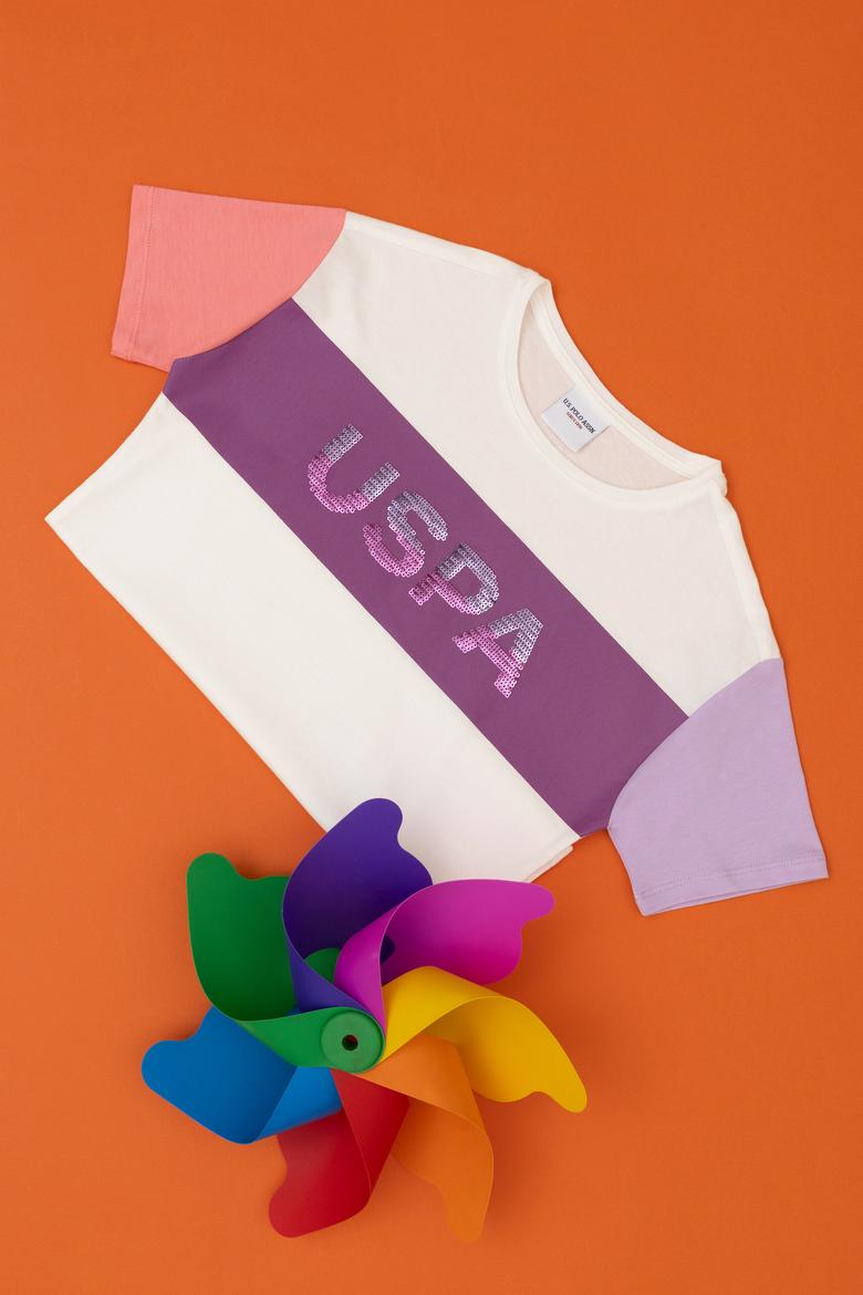 Kız Çocuk Ekru Bisiklet Yaka Tişört - 50288456003