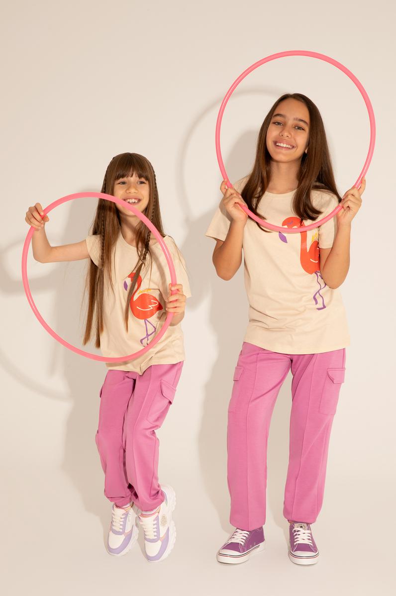 Kız Çocuk Krem Bisiklet Yaka Tişört