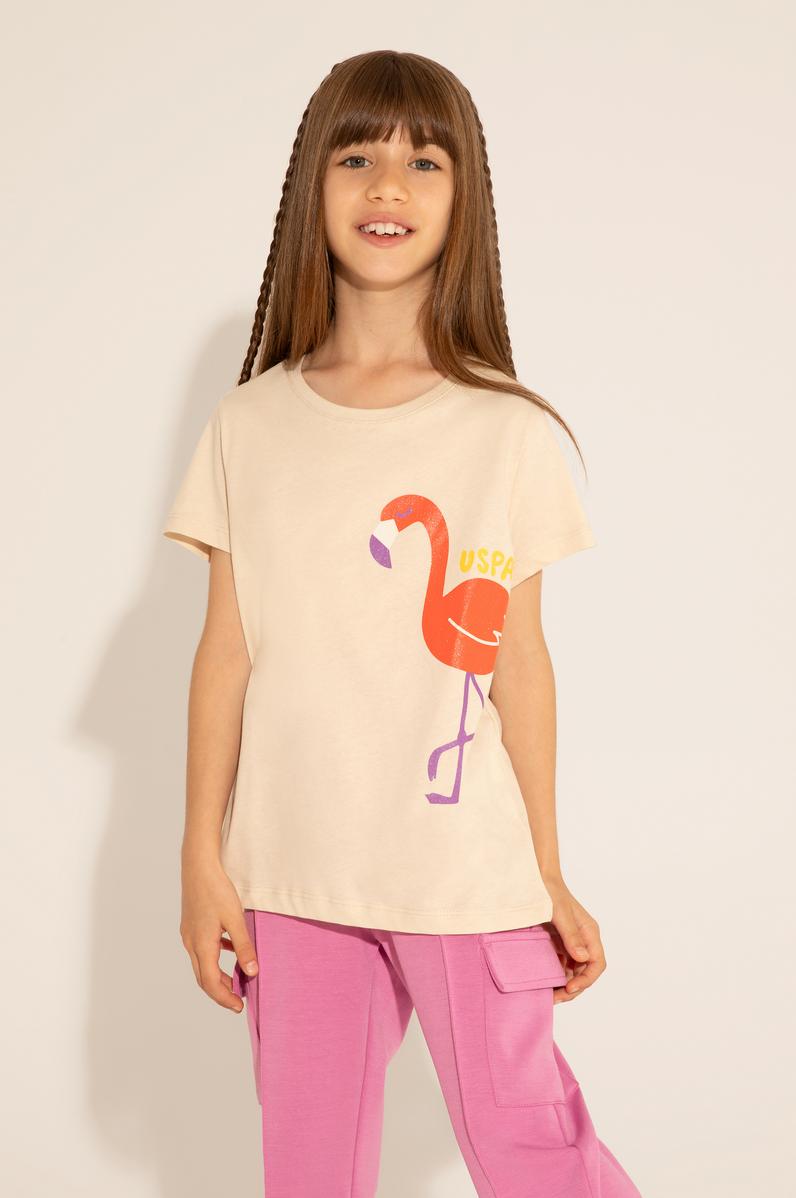 Kız Çocuk Krem Bisiklet Yaka Tişört