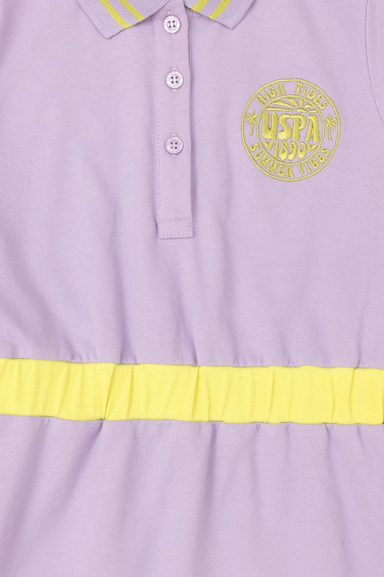 Kız Çocuk Lila Polo Yaka Kısa Kollu Örme Elbise - 50288685012